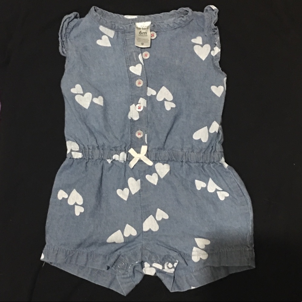 6m Carter's Heart Print Chambray Romper